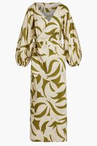 LAVANDA DRESS-BELTED V-NECK DRESS WITH PUFF SLEEVES