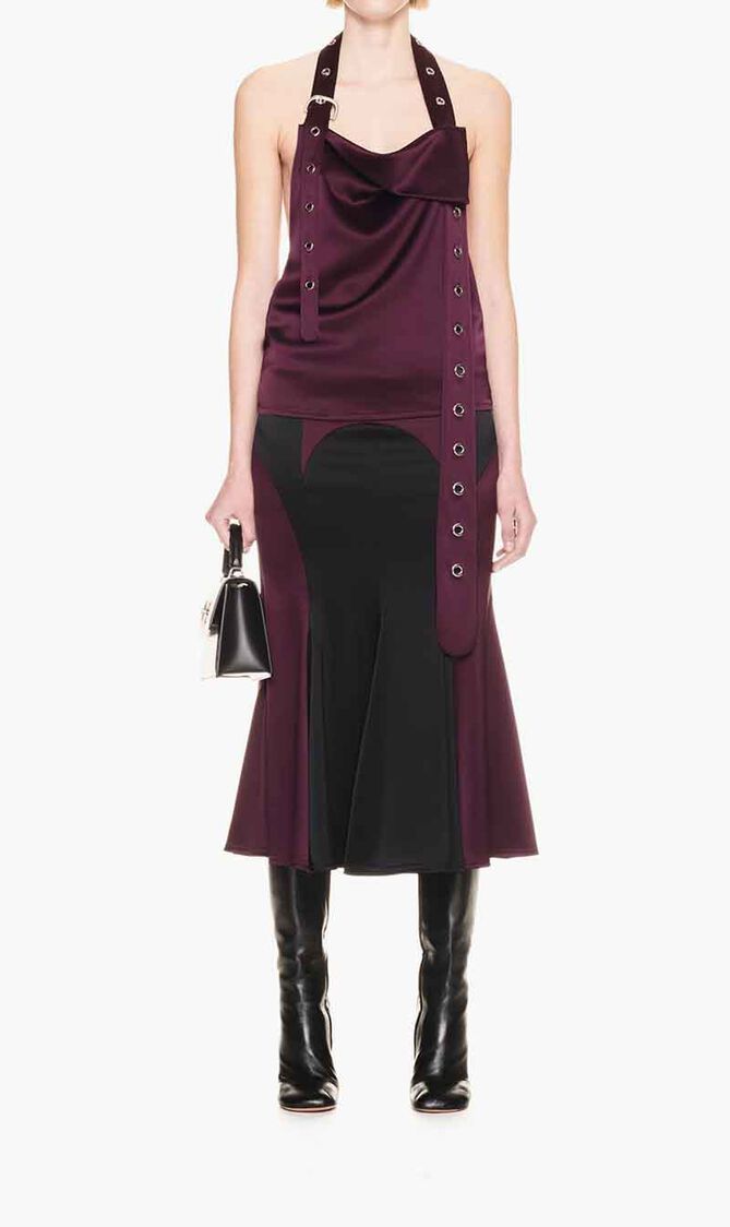SATIN CYCLING MIDI SKIRT BLACK BURGUNDY