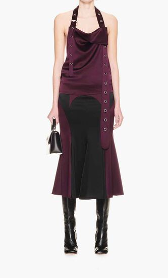 SATIN CYCLING MIDI SKIRT BLACK BURGUNDY