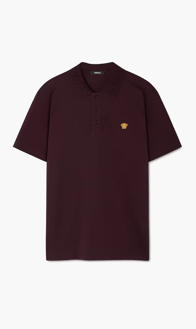 POLO PIQUET FABRIC WITH PRINTED SILK INSERTS + VERSACE EMBROIDERY