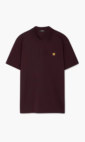 POLO PIQUET FABRIC WITH PRINTED SILK INSERTS + VERSACE EMBROIDERY