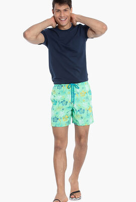 Embroidered Tropical Turtles Swim Shorts
