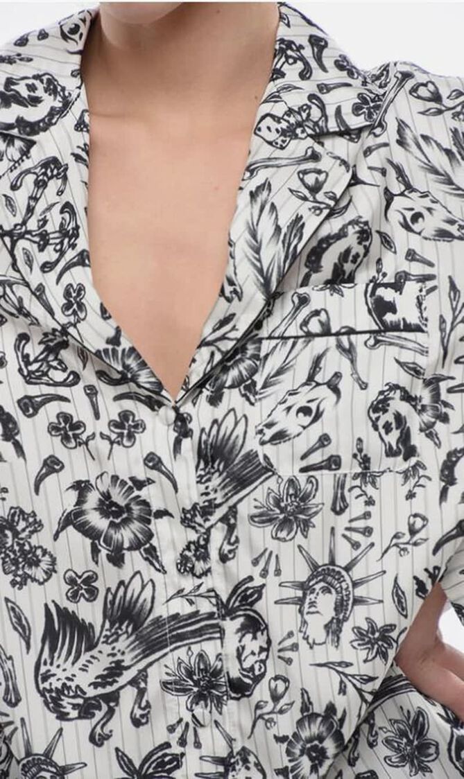 TATTOO PAJAMA LS SHIRTS WHITE BLACK