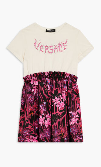 DRESS JERSEY + ORCHID BAROCCO KIDS POLY TWILL + LOGO PRINT