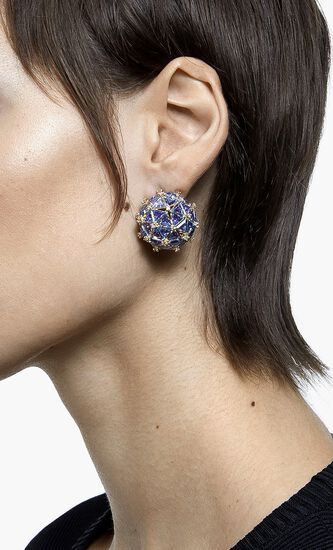 Curiosa Stud Earring, Single, Round, Blue, Gold-Tone Plated