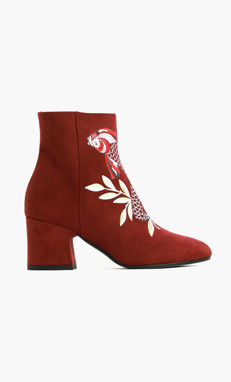 Suede Embroidered Ankle Boots