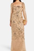 SEQUIN LATTICE LONG SLEEVE COLUMN GOWN