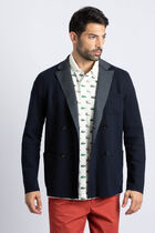 Contrast Lapels Double-Breasted Wool Blend Blazer