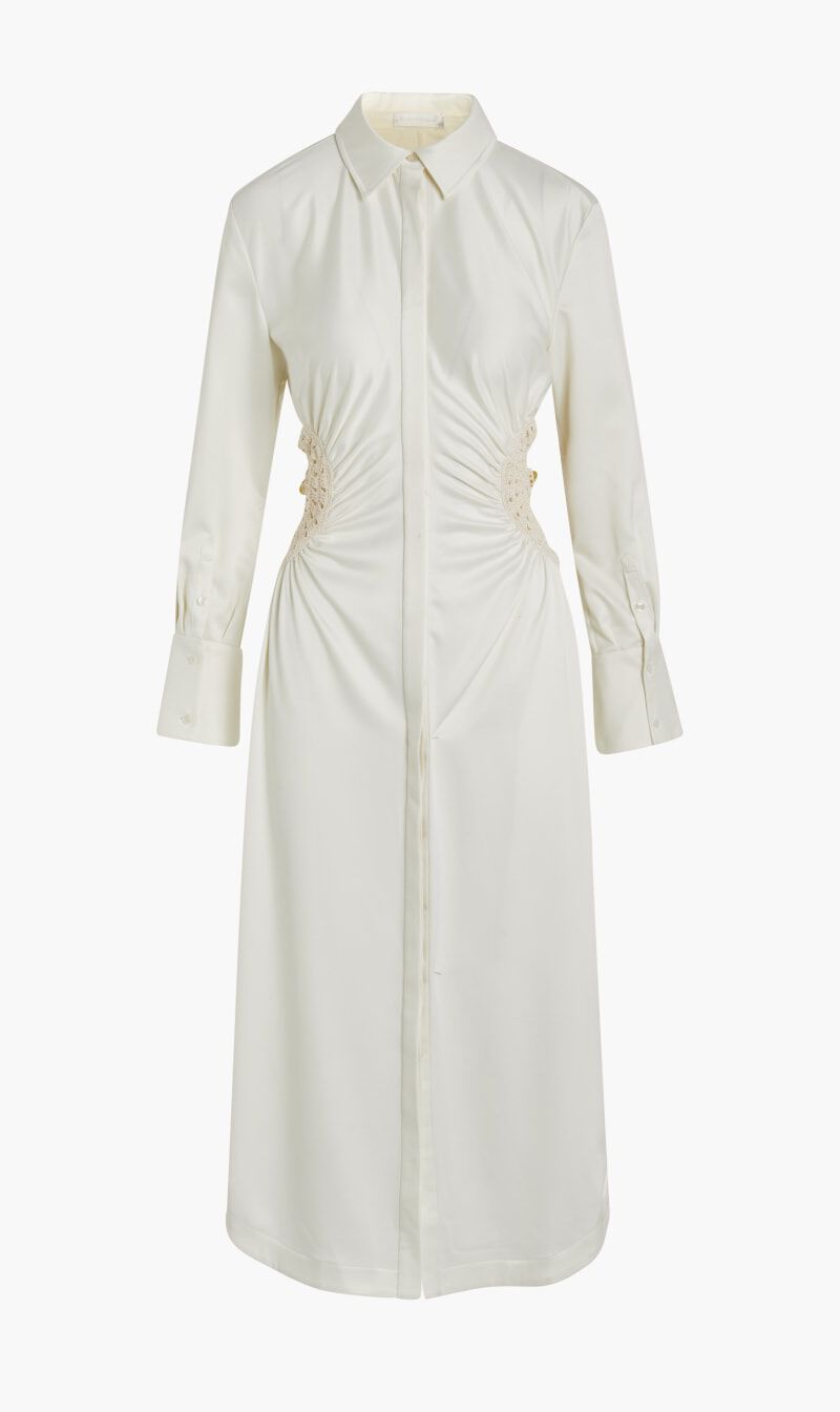 Buy JONATHAN SIMKHAI RHODA FOSSIL CROCHET COMBO SHIRT DRESS for AED 1195.00 The Deal Outlet