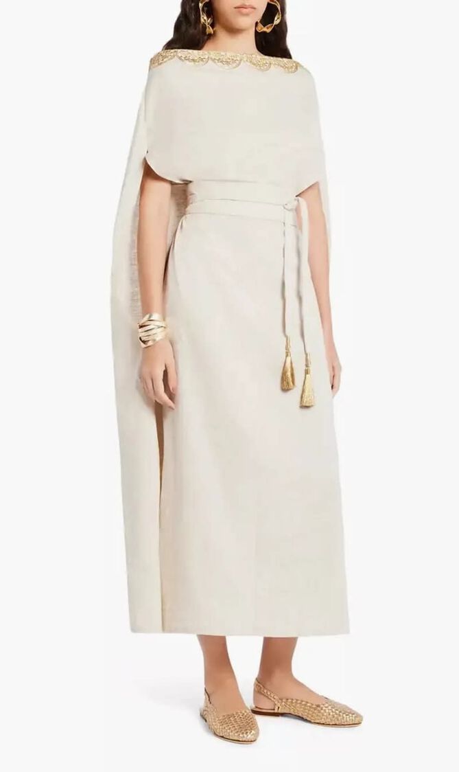 Divine Off Shoulder Dress Linen- Beige