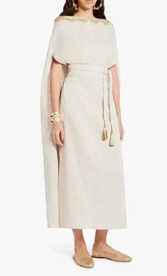 Divine Off Shoulder Dress Linen- Beige
