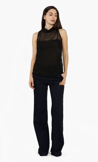 Draped-Neck Sleeveless Blouse