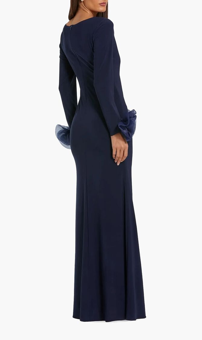 Fitted Jersey Gown With 3D Flowers
