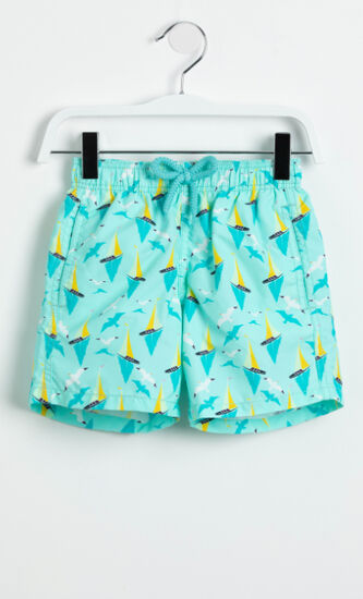 Sail Boat Print Swim Trunks