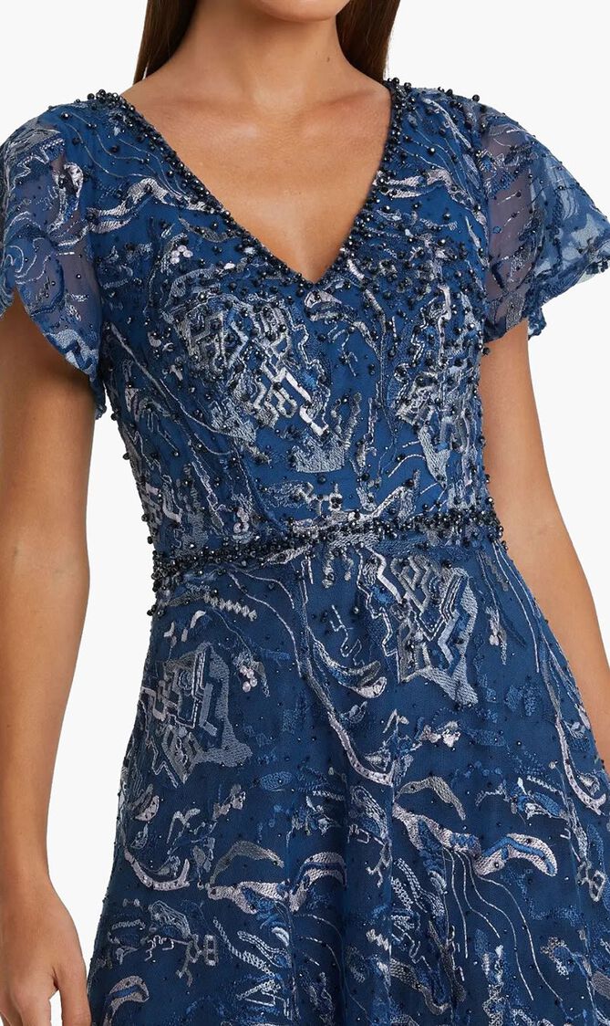 Embellished Illusion Butterfly Sleeve Gown