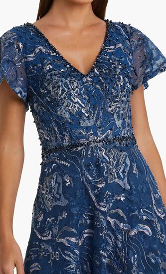 Embellished Illusion Butterfly Sleeve Gown