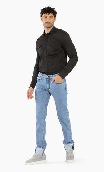 Embroidered Tuned-Up Hem Jeans