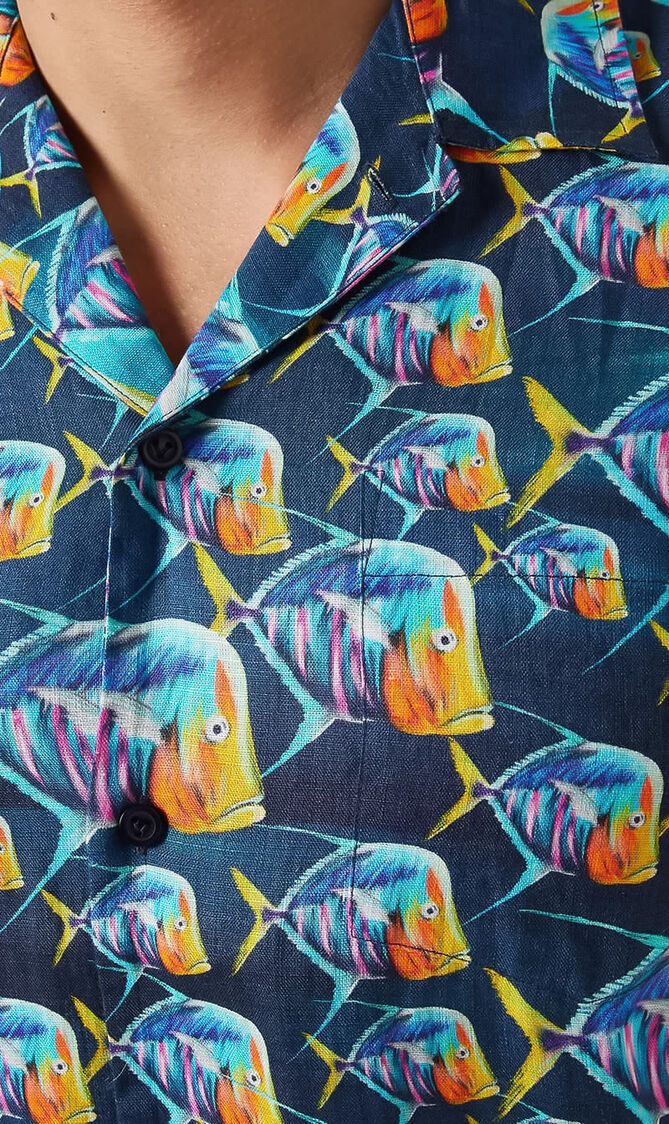 Piranha Print Bowling Shirt