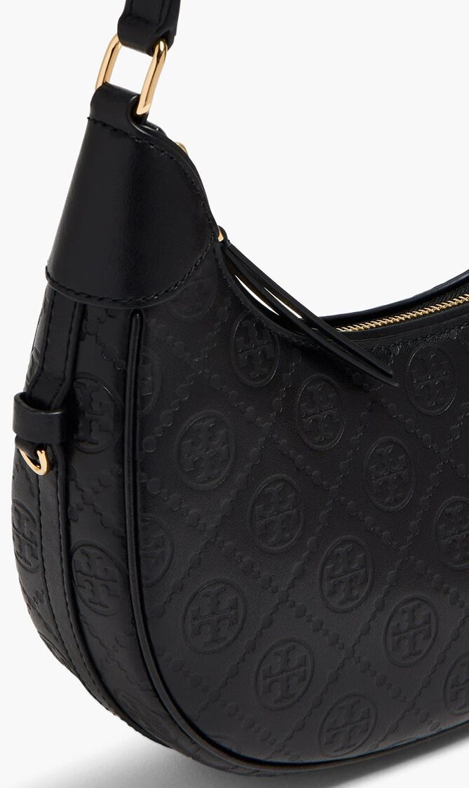 T Monogram Leather Crescent Bag