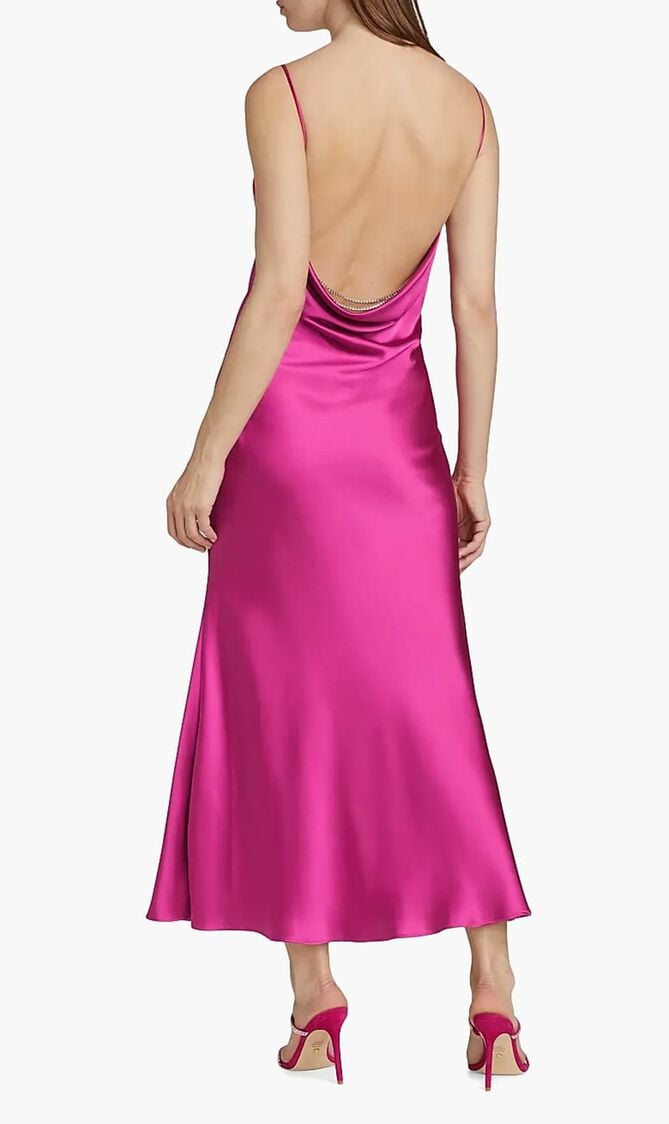 Antione Crystal Satin Cowlneck Midi Dress