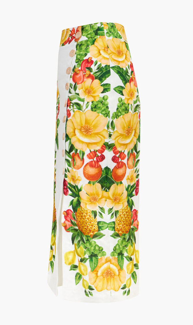 PICNIC FLOWERS OFF WHITE BUTTONNED MIDI SKIRT