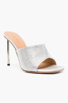 SHINY HIGH ALLEN SATIN MULE GREY SILVER SHINY HIGH ALLEN SATIN MULE GREY SILVER