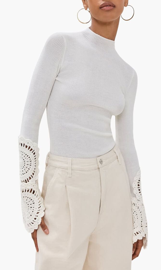 Mosaic Crochet Detail Knit Top