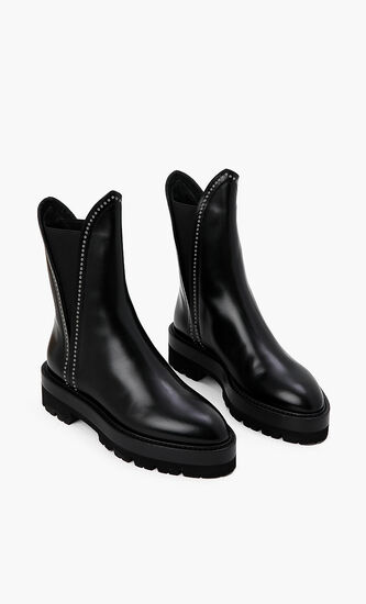 Micro-eyelet Leather Ankle Boots