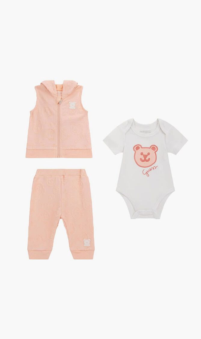 Baby Set Salmon White with Teddy Bear
