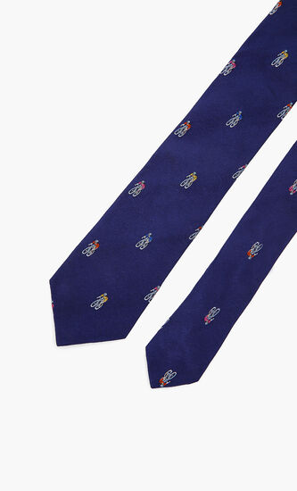 Cycling Print Narrow Silk Tie