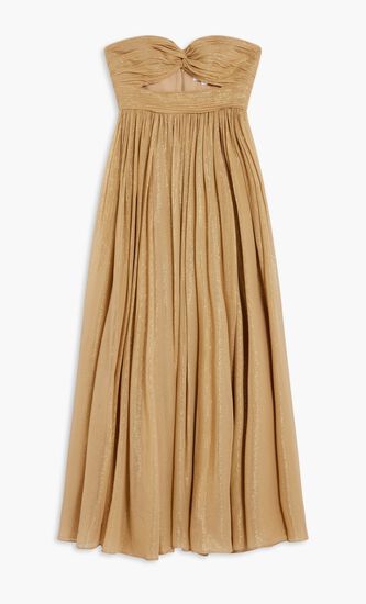 Metallic Striped Lame Chiffon Strapless Gown