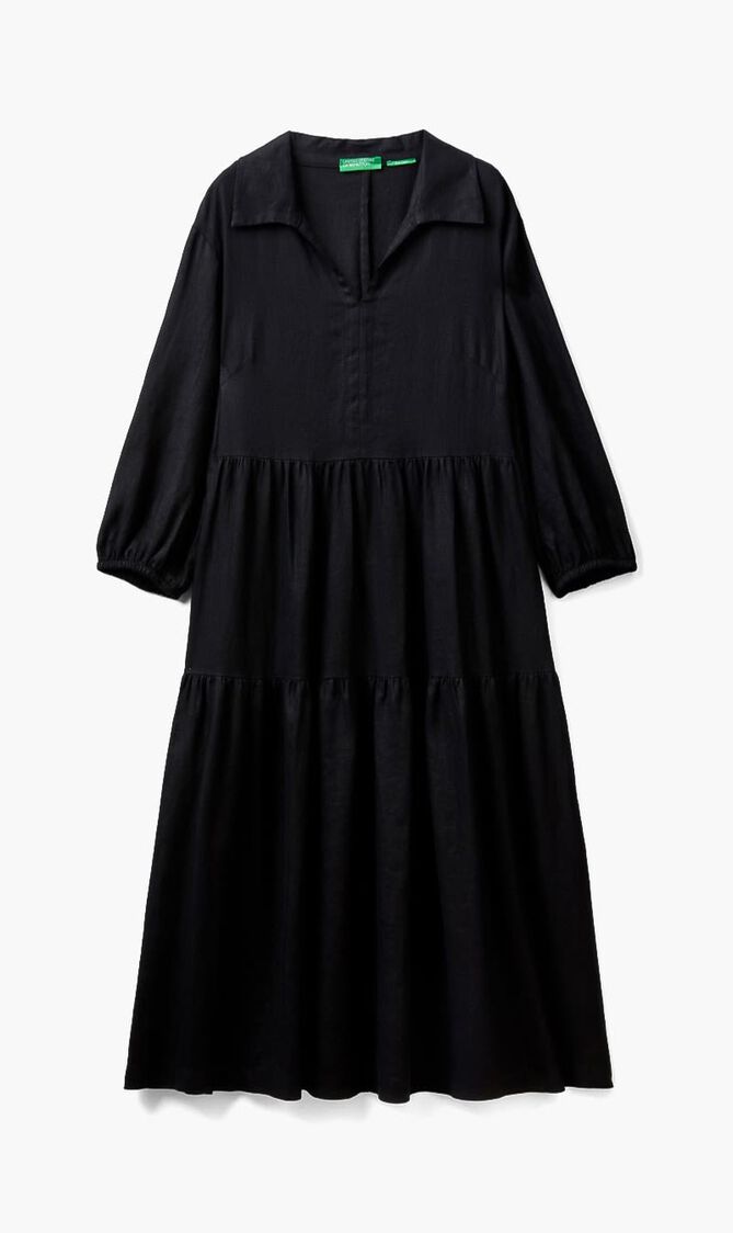 Pure Linen Ruffled Dress