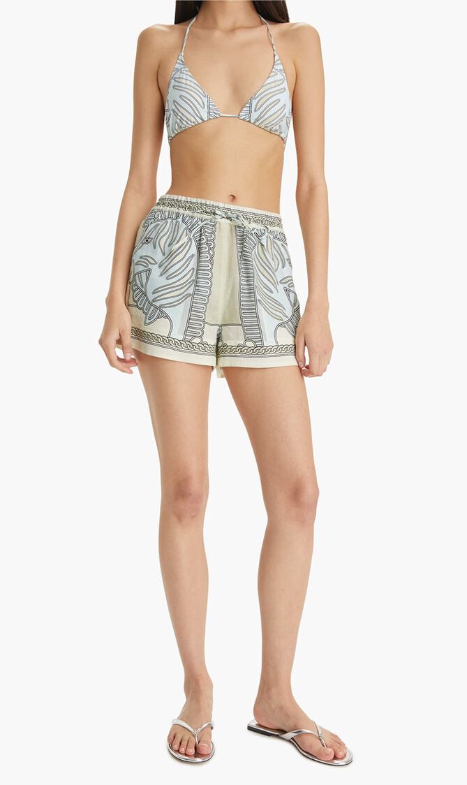 PRINTED LINEN CAMP SHORT