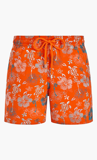 Embroidered Tropical Turtles Swim Shorts