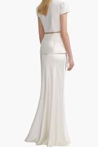 CREAM TAFFETA CHAIN BELT MAXI DRESS