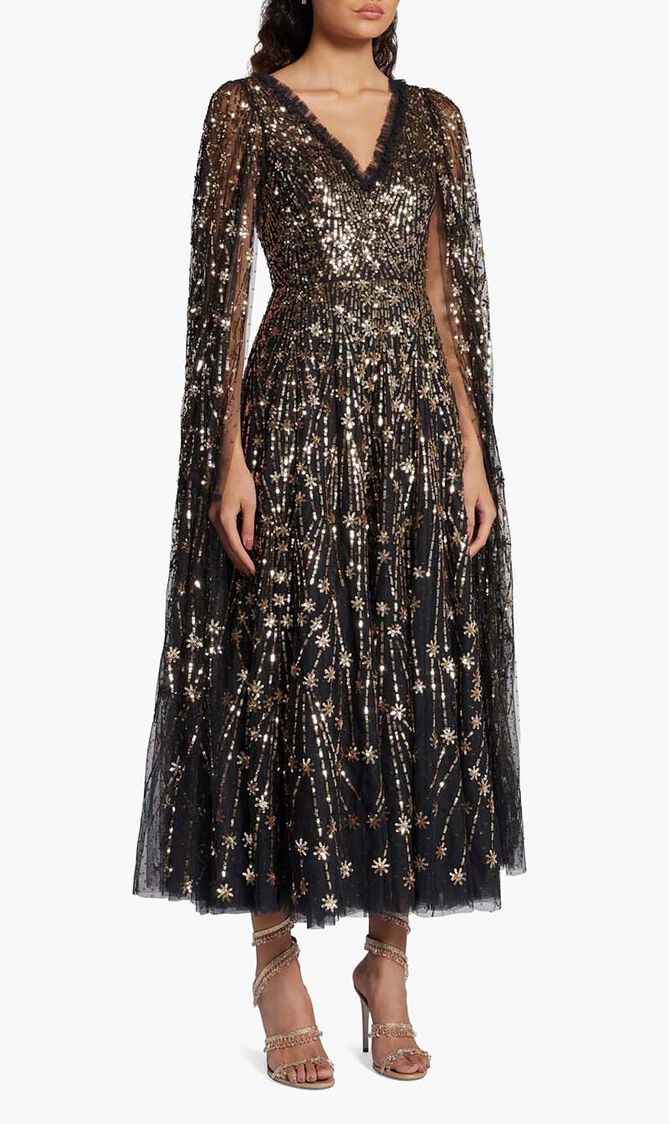 Comet Sequin Cape Gown