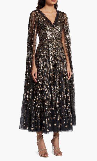Comet Sequin Cape Gown