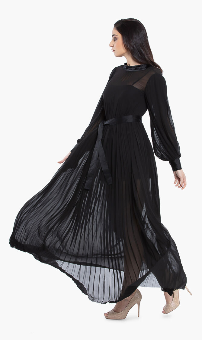 Pleated Maxi Shirt Dress
