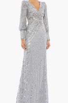 SEQUINED WRAP OVER BISHOP SLEEVE GOWN