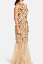 SLEEVELESS JEWEL NECKLINE SEQUIN LATTICE MERMAID GOWN