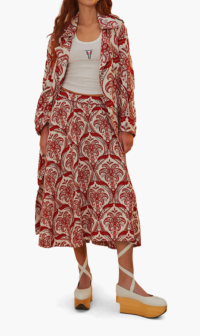 TROPICAL CAMEO OFF WHITE MIDI SKIRT