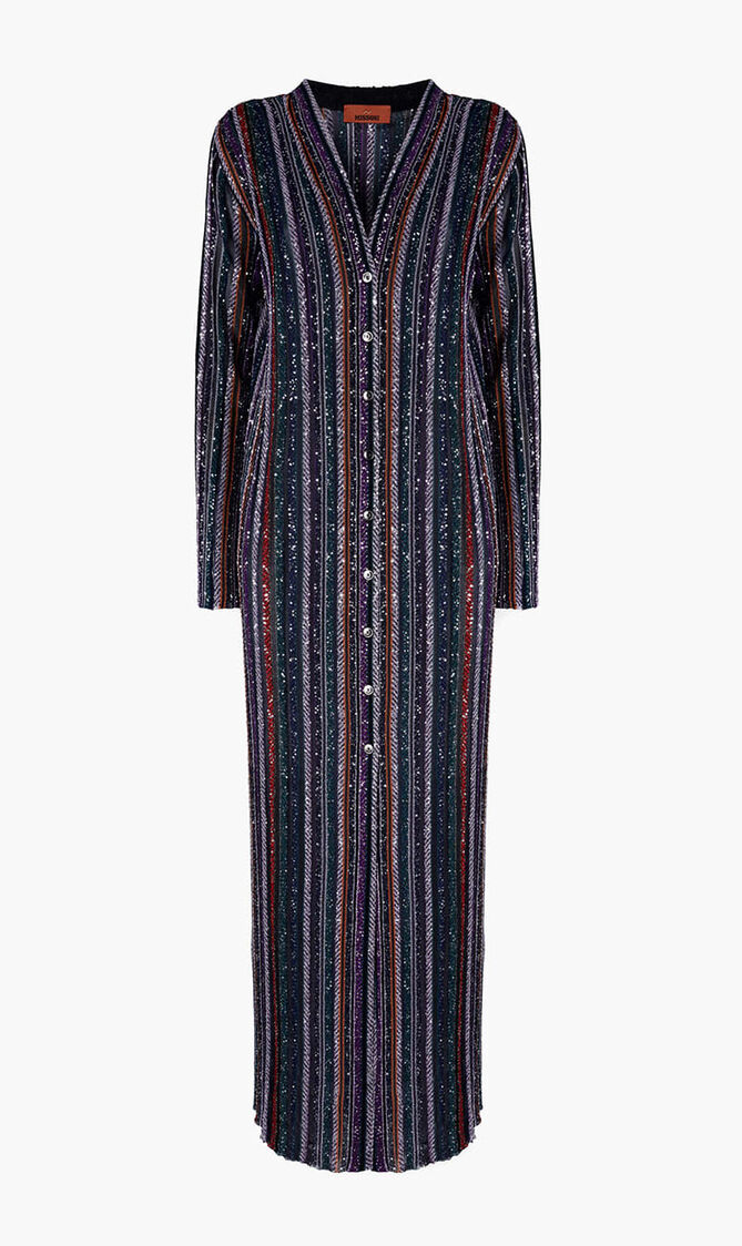 Striped Knit Long Cardigan