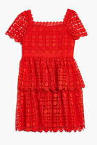 RED PETAL LACE TIERED MINI DRESS