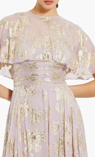 Floral High Neck Cape Sleeve A Line Gown