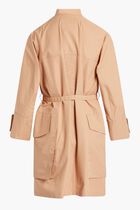 Collarless Belted Cotton Trench Coat