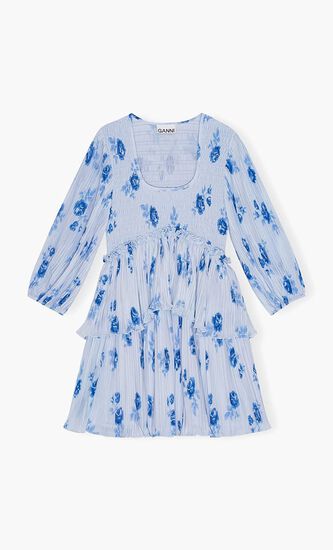 PLEATED GEORGETTE FLOUNCE SMOCK MINI DRESS