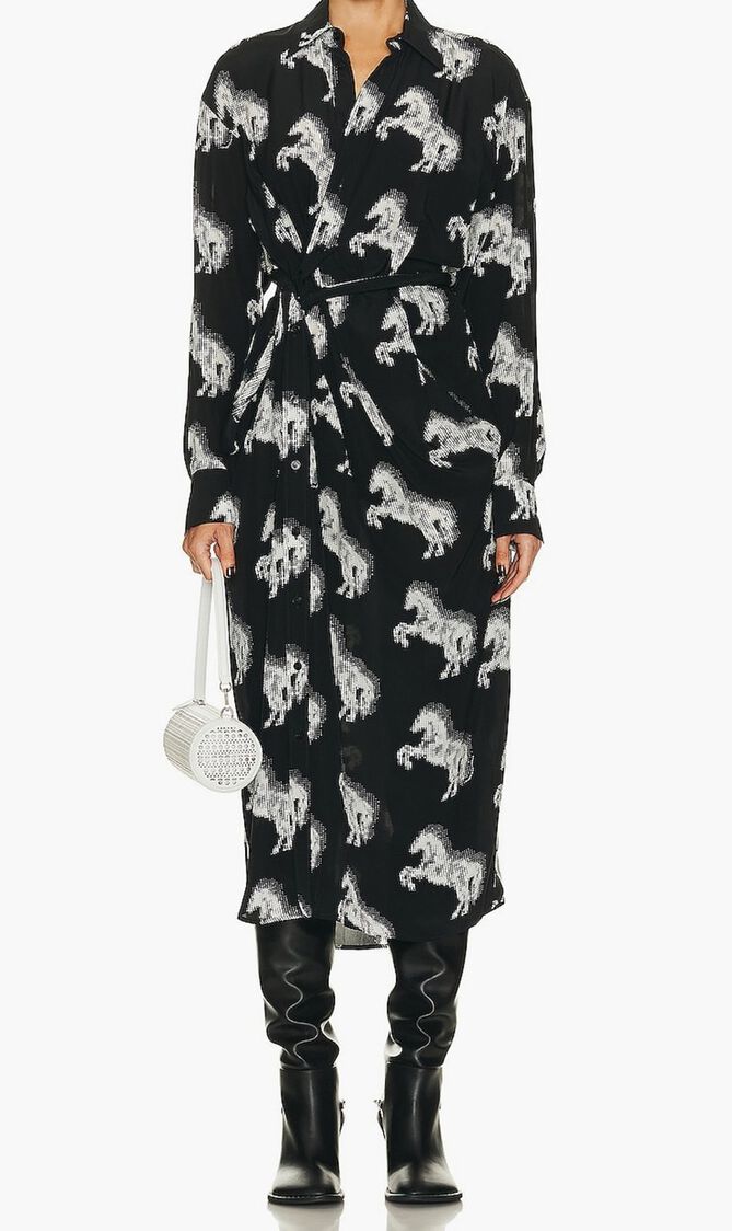 Pixel Horses Bow Detailed Shirt Dress