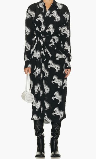 Pixel Horses Bow Detailed Shirt Dress