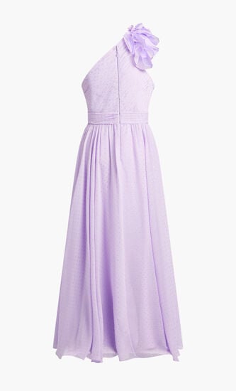 POLKA DOT RUFFLED ONE SHOULDER GOWN