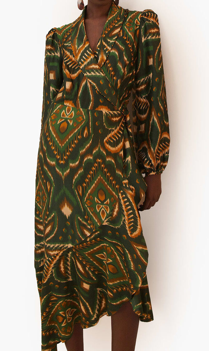 Ikat Long Sleeve Midi Dress